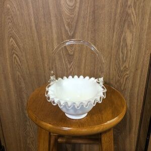 Vintage Fenton Art Glass White Basket